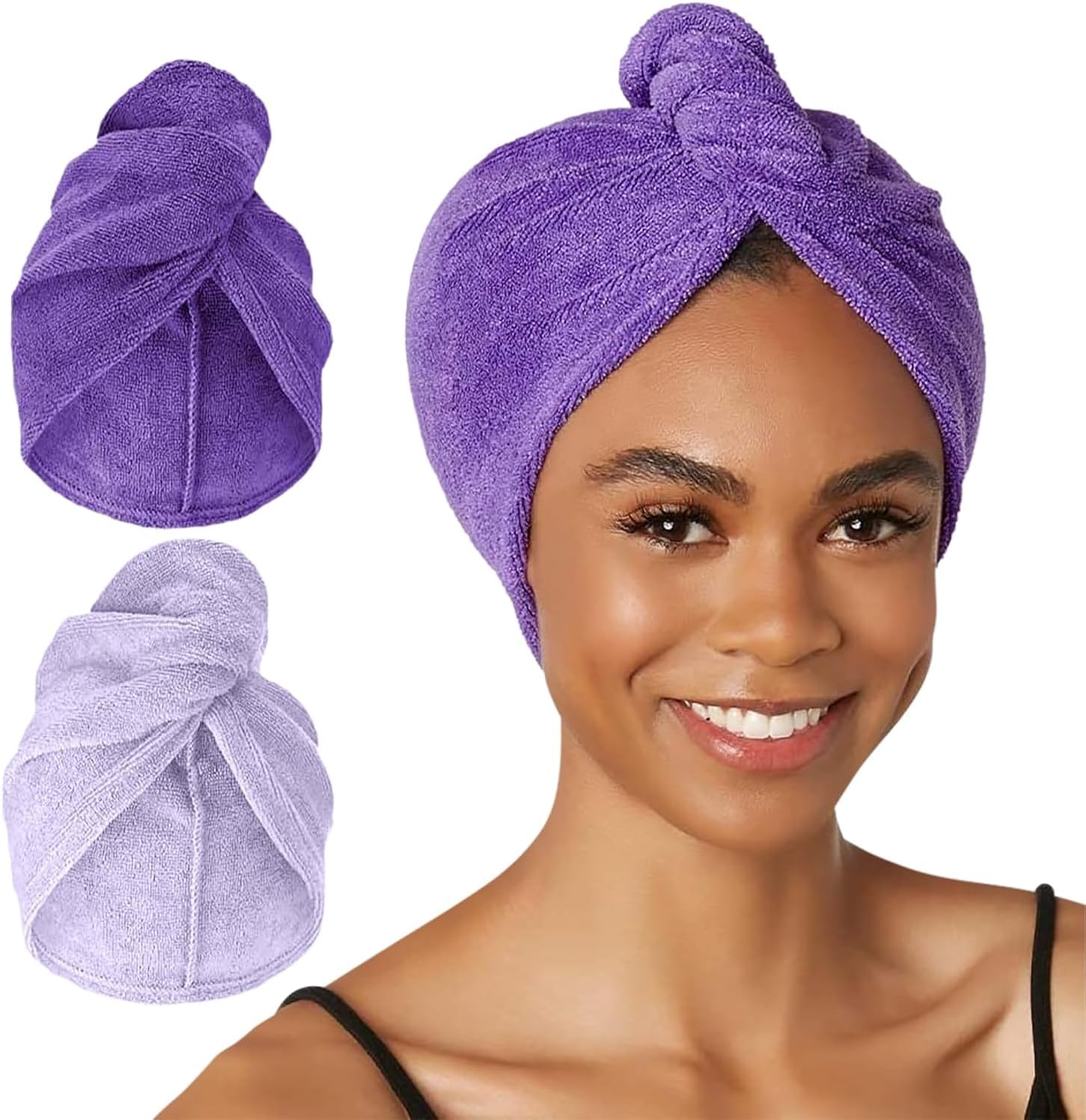 2-Pack Microfiber Hair Towel for Beauty, Travel, Gifting - Hair Wrap Turban for Straight, Wavy & Curly Hair - Premium Personal Care - Dark Purple & Light Purple