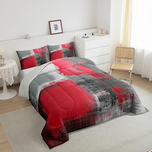 Miniatura 4 de Erosebridal Juego de edredón estético de acuarela negra con diseño Grunge rojo, tamaño King, edredón de plumón degradado degradado degradado,