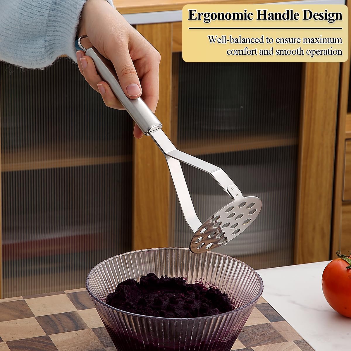 Homquen Puré de Papa de Acero Inoxidable, Puré de Papa resistente, Pasapurés de Papa, Utensilios Herramienta de Cocina para Machacar Verduras y Frutas, Lavable en Lavavajillas (25cm)