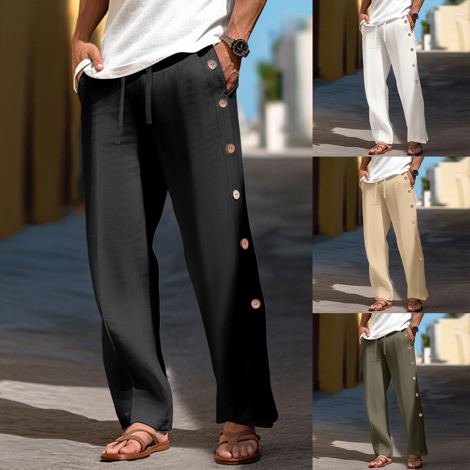 Pantaloni da jogging da uomo con bottoni sul lato, con abbottonatura laterale, per il tempo libero, casual, per lo sport, per la riabilitazione