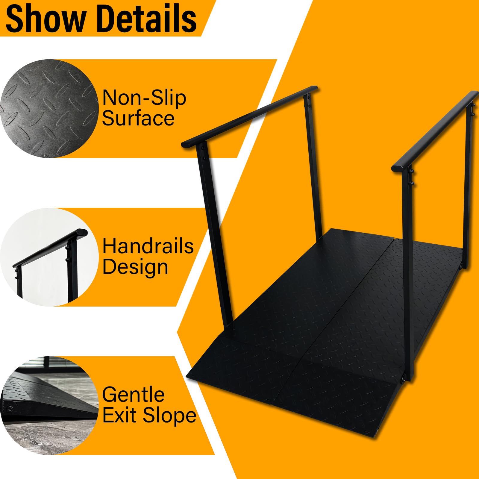 Rampa para Silla de Ruedas con Barandillas 454kg Capacidad | Antideslizante Rampa, 115*85cm Ancha Rampas para Discapacitados per Escaleras, Escalones y Umbrales