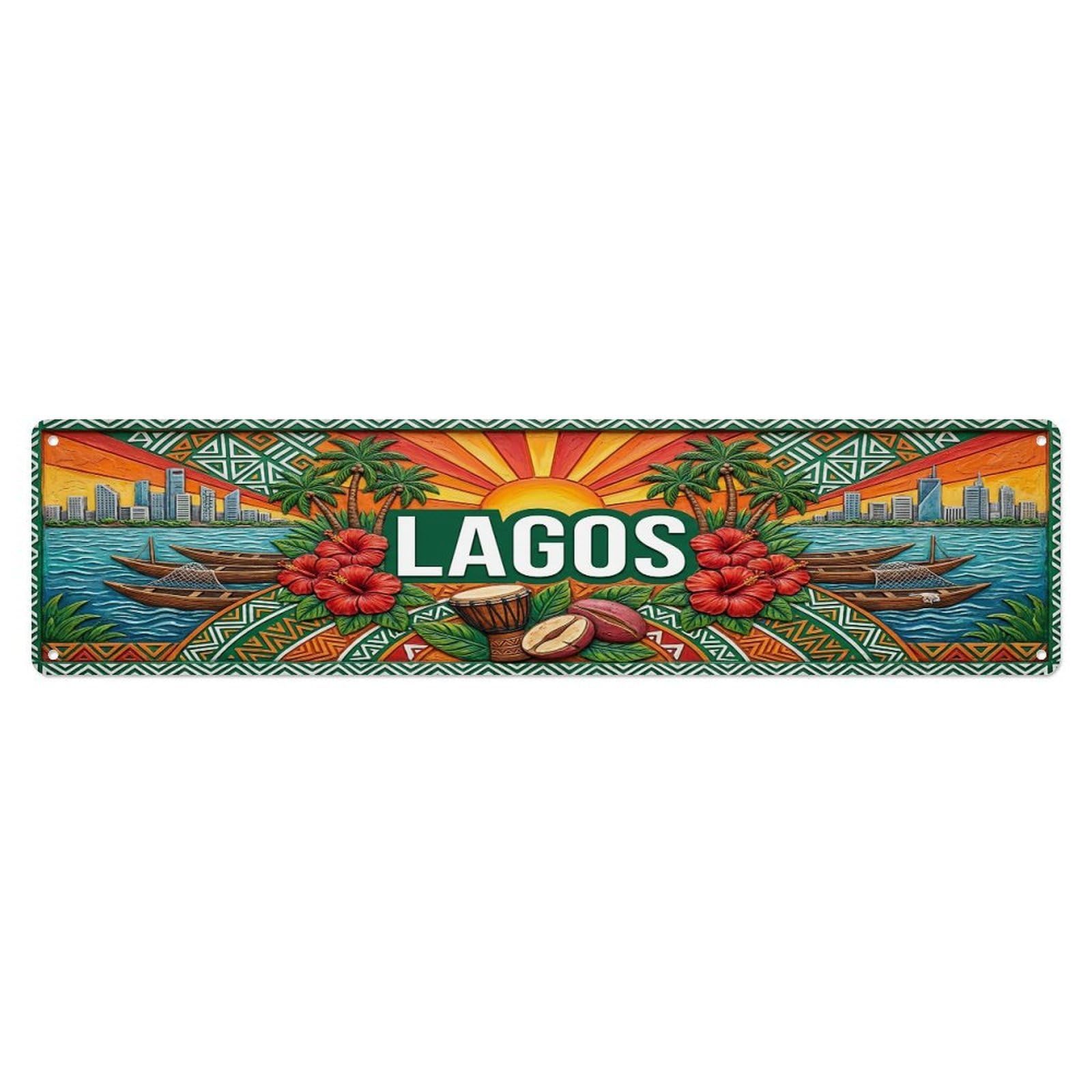 Olhnbad 4X16inch(10X40cm) Vintage Lagos Nigeria Flag Pattern Metal Tin Sign