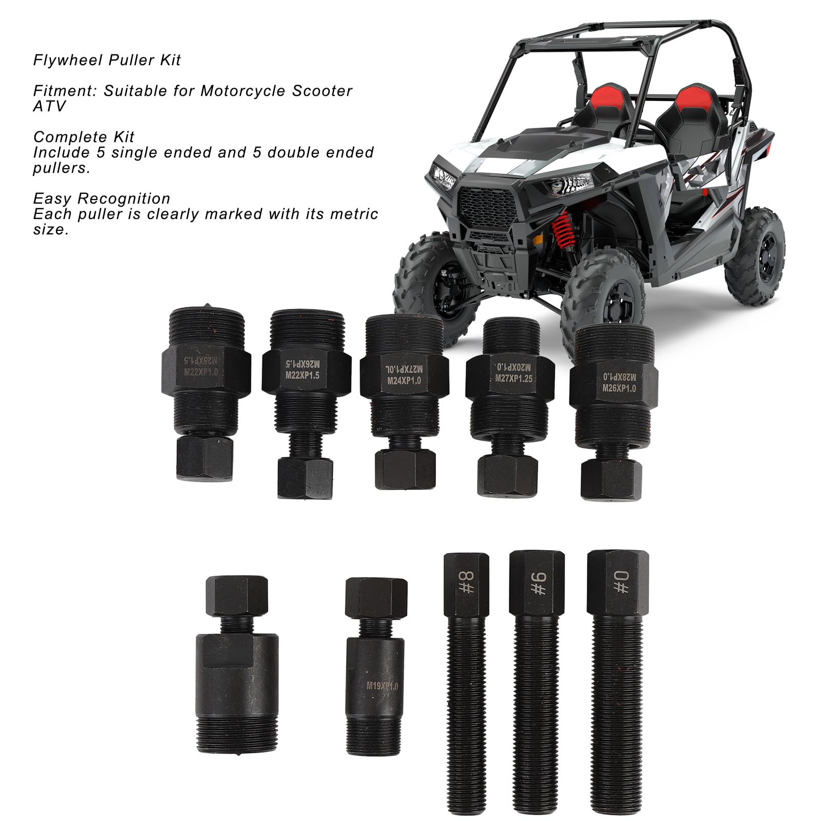 Alomejor Kit De Herramientas para Extractor De Volante De Motor, Extractores Duraderos De para Motocicletas Scooter ATV, 10 Uds. De Acero Al Carbono
