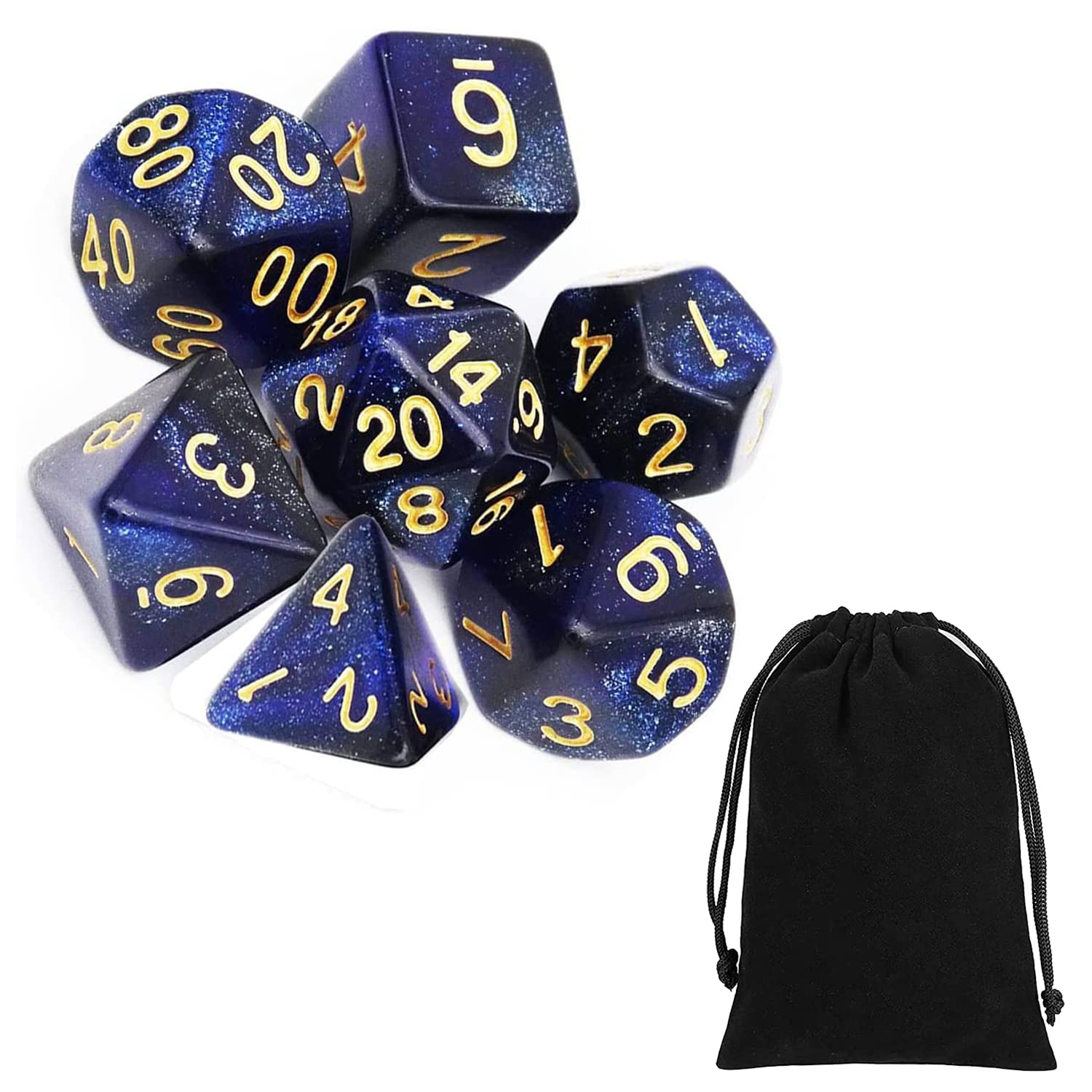 Dados poliédricos, DND Dice Set, 7 Piezas Dados de Juego con Bolsa Negra, Dados De Juego De rol Coloridos, Tuercas de Juego de Mesa para Juegos de rol, Dungeons and Dragons(Negro Morado)