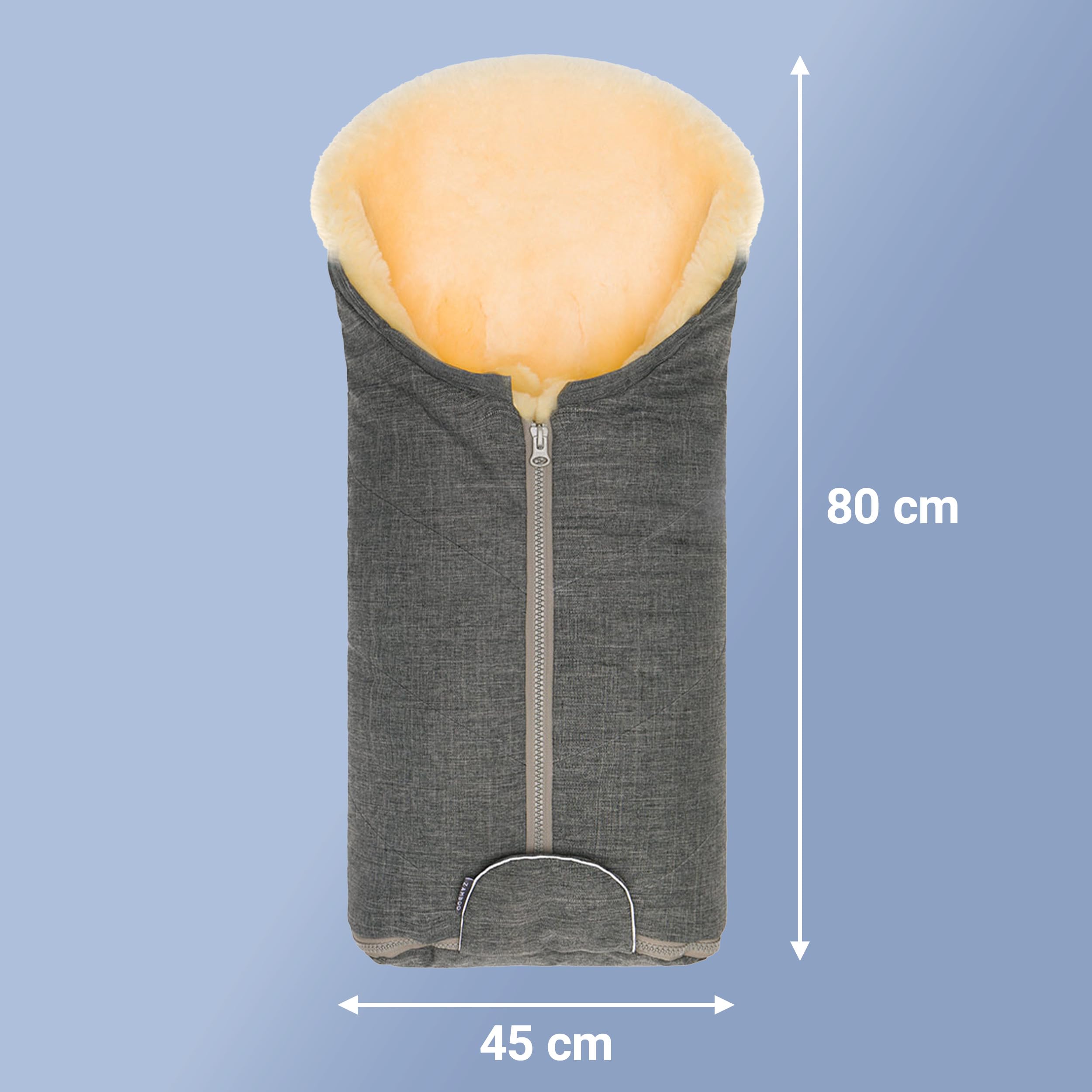 Zamboo Lammfell Fußsack für Babyschale und Kinderwagen Wanne - Universal Baby Winterfußsack aus Merino Lammwolle, für 3 Punkt und 5 Punkte Gurte - Grau | Universal Baby Winterfußsack aus Merino Lammwolle, für 3 Punkt und 5 Punkte Gurte
