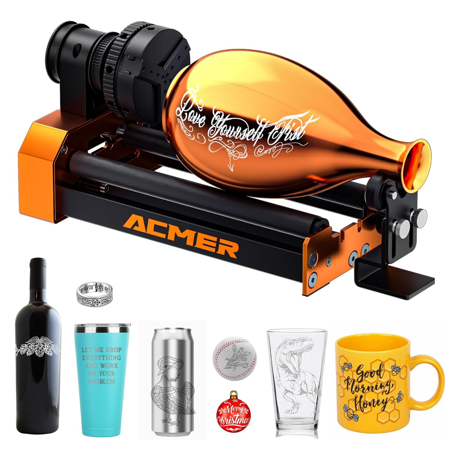 ACMER M4 laserowy wałek obrotowy 360° do osi Y do grawerowania cylindrycznych obiektów, regulowana średnica od 3 do 150 mm, kompatybilny z S2/T1/K1 i większością grawerów laserowych