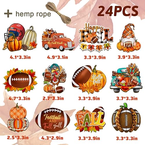 Miniatura 4 de 24 adornos de fútbol de otoño, suministros de fiesta de puerta de fútbol y otoño, hojas de arce, gnomo, calabaza, adornos de madera con temática de