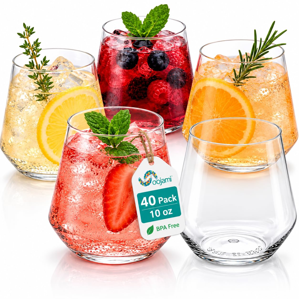Oojami 40 Count 10 oz Unbreakable Stemless Wine Champagne Whiskey Glasses