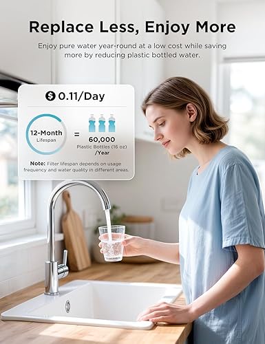 Miniatura 5 de NOVETE Sistema de filtro de agua para debajo del fregadero, 12 meses8 K galones, certificado NSFANSI 42372, reduce el plomo, cloro, malos sabores y