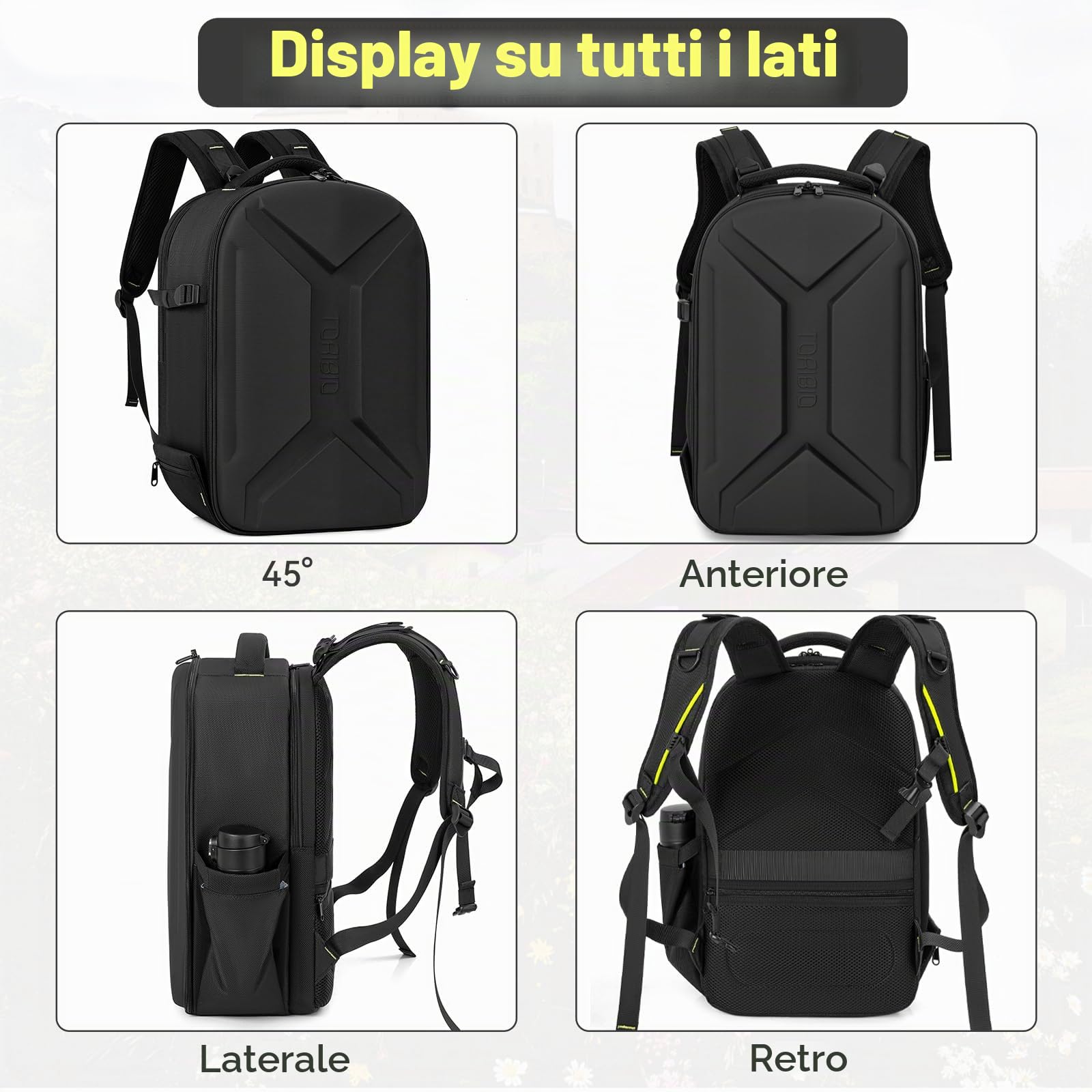 Zaino rigido per fotocamera, borsa per fotocamera fotografica, resistente all'acqua, antiurto, con supporto per treppiede e scomparto per laptop da 15,6 pollici, compatibile con Canon/Nikon
