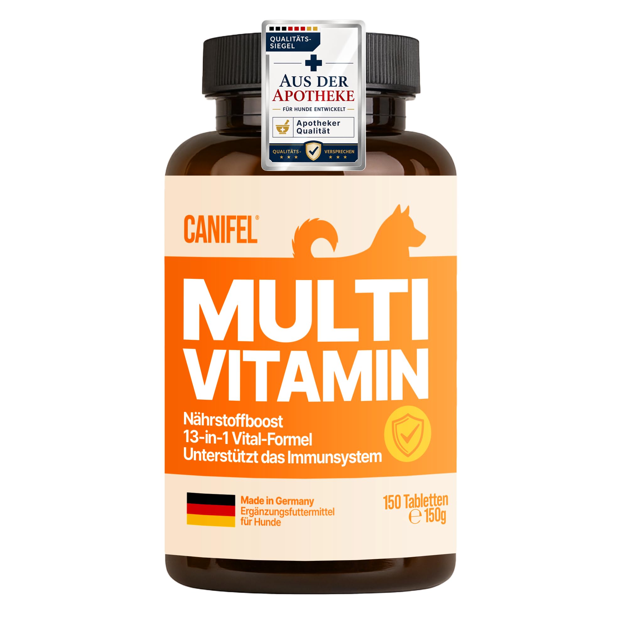 Vitamine für Hunde, mit Vitamin B Komplex, Biotin Hunde hochdosiert, Vitamin C, E & Folsäure, Bierhefe Tabletten für Hund, Apotheker Rezeptur, Made in Germany, 150 Stück