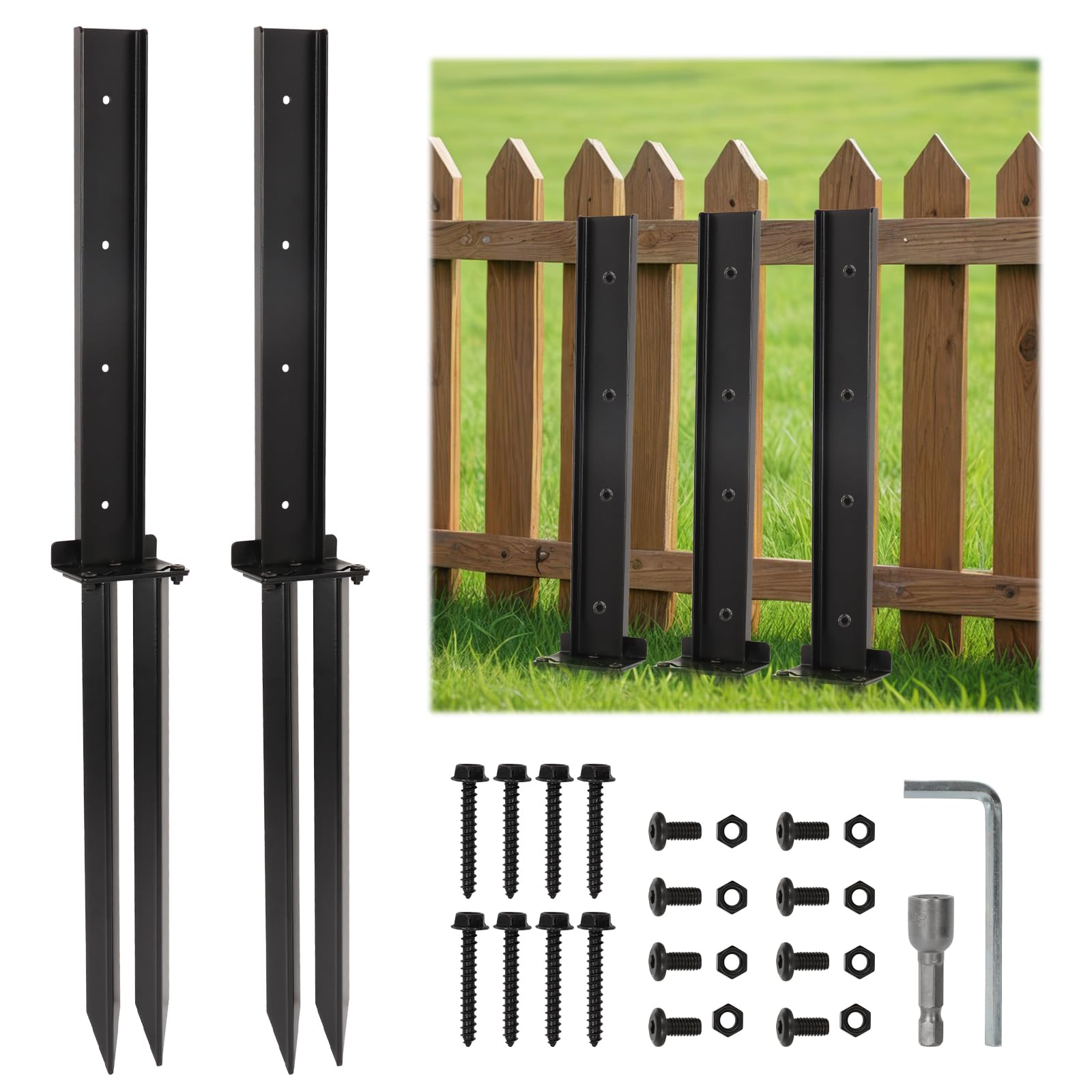 CAKKVDE 2 Pack Heavy Duty 80CM Fence Post Repair Stakes, Galvanised Steel Ground Spikes for Tilted/Broken Wooden Fence Posts