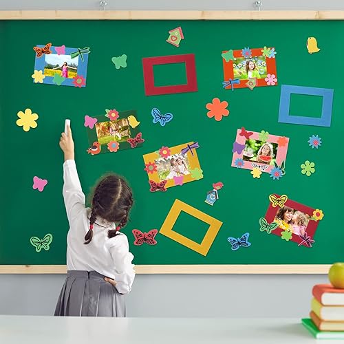 Miniatura 5 de Chunful Paquete de 278 marcos de fotos de primavera para niños 24 marcos de fotos de fieltro manualidades de bricolaje con 254 calcomanías de espuma