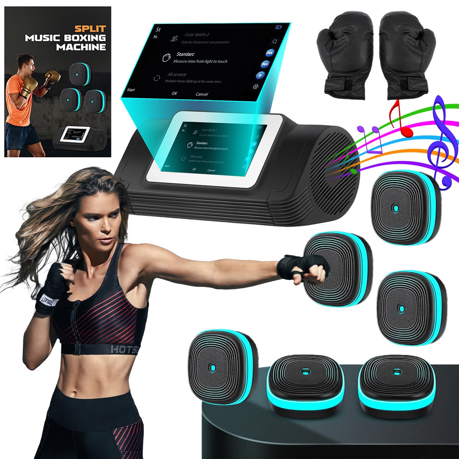 Split Music Boxing Machine, Smart Music Boxing Machine Wall Mounted With Boxing Gloves, Music Punching Boxing Machine with Data Tracking, 10 Mode & Speed Adjustable, Boxing Equipment for Workout