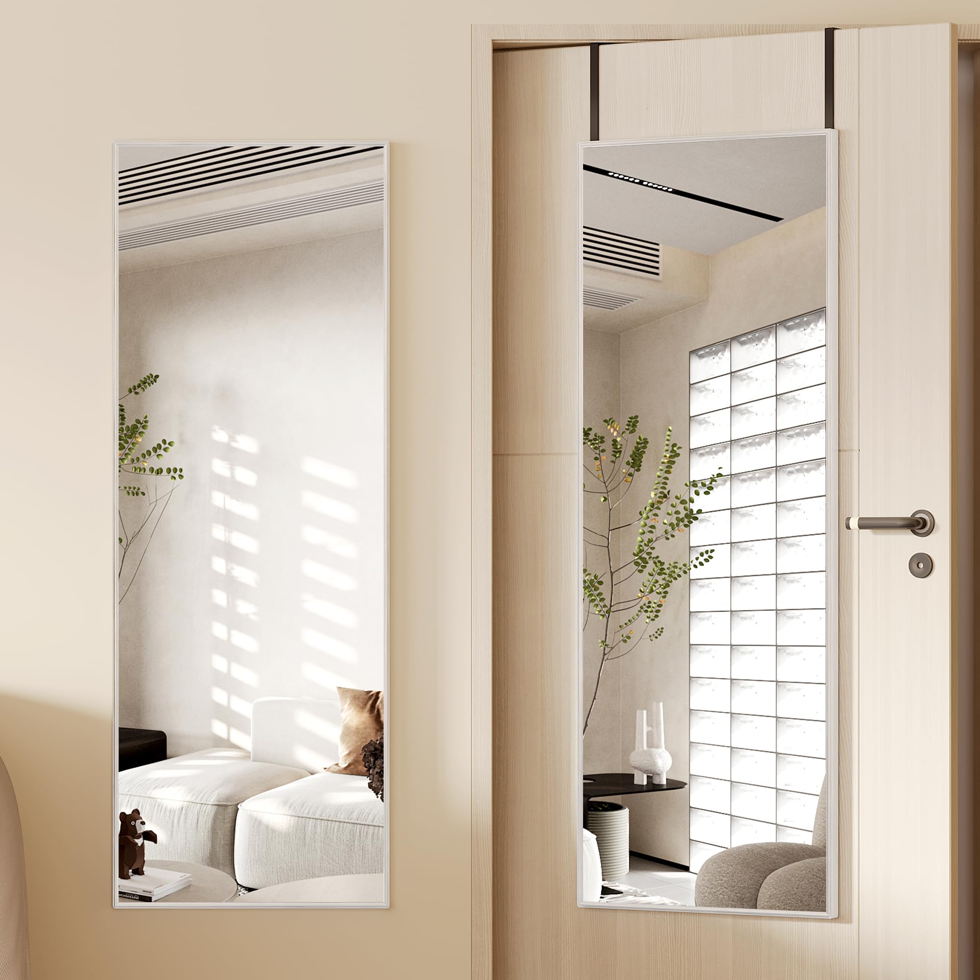 Vlsrka Over The Door Full Length Mirror, Silver Full Body Mirror, Wall Mounted Hanging Mirror, Rectangle Full Size Mirror for Bedroom Living Room - 47"x14"