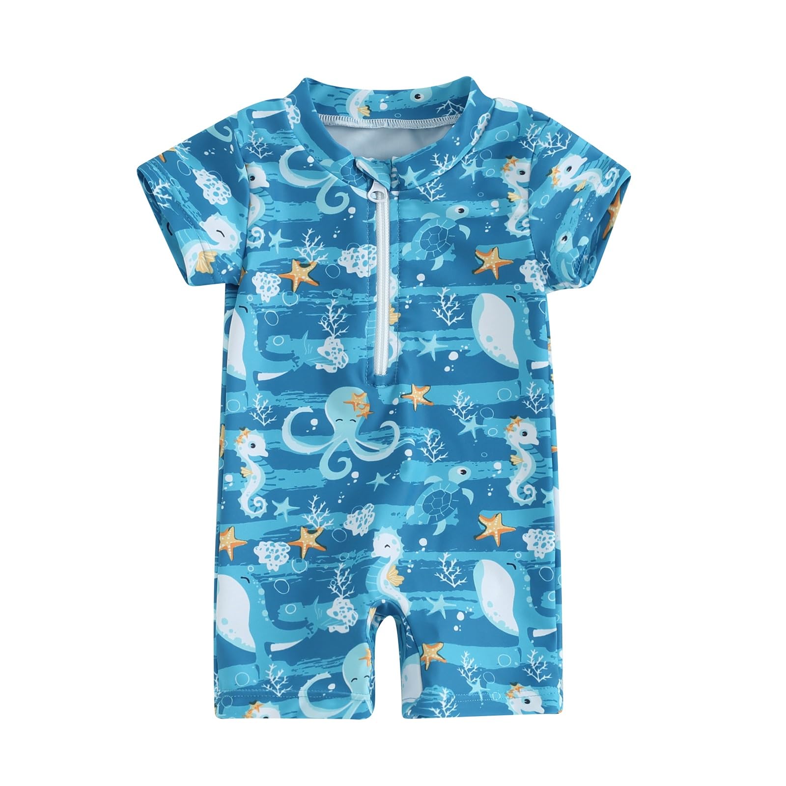 Toddler Baby Boy Swimsuit One-Piece Zipper Starfish Tree Print Bodysuit Sunsuit Swimwear Bathing Suit