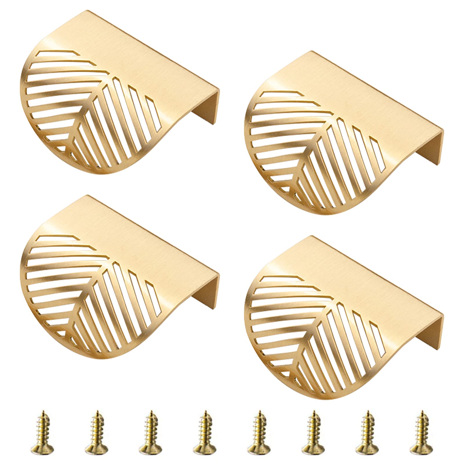MOROBOR Solid Brass Cabinet Handles, 4pcs Leaf Shaped Cabinet Pulls, Decorative Furniture Handles with Mounting Screws for Cupboard Cabinet Wardrobe Drawer โ image 1