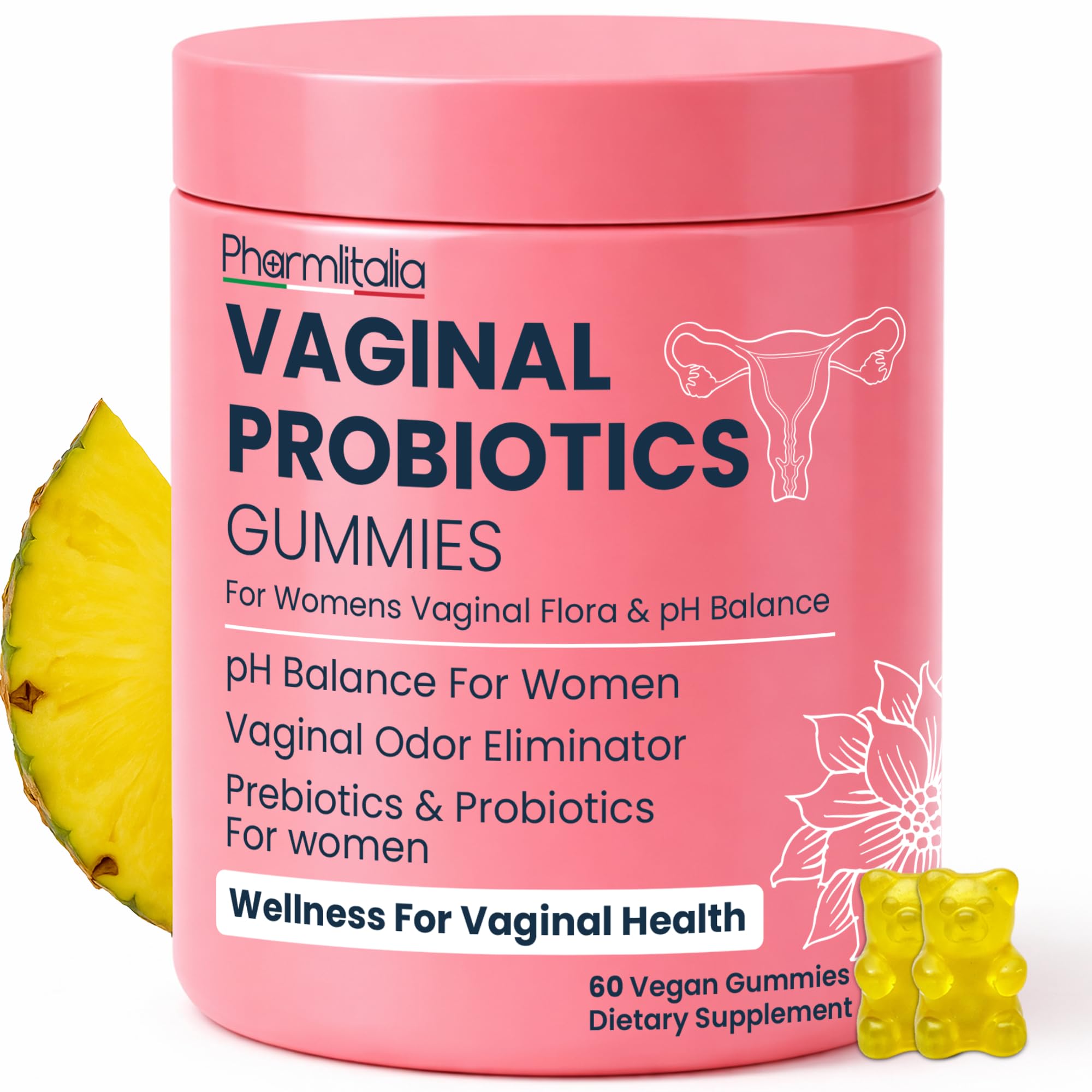 Vaginal Probiotics Gummies | ph Balance for Women | Prebiotics and Probiotics for Women | Pineapple Gummies for Women for ph Balance and Vaginal Health | Vaginal Odor Control 60 Gummies