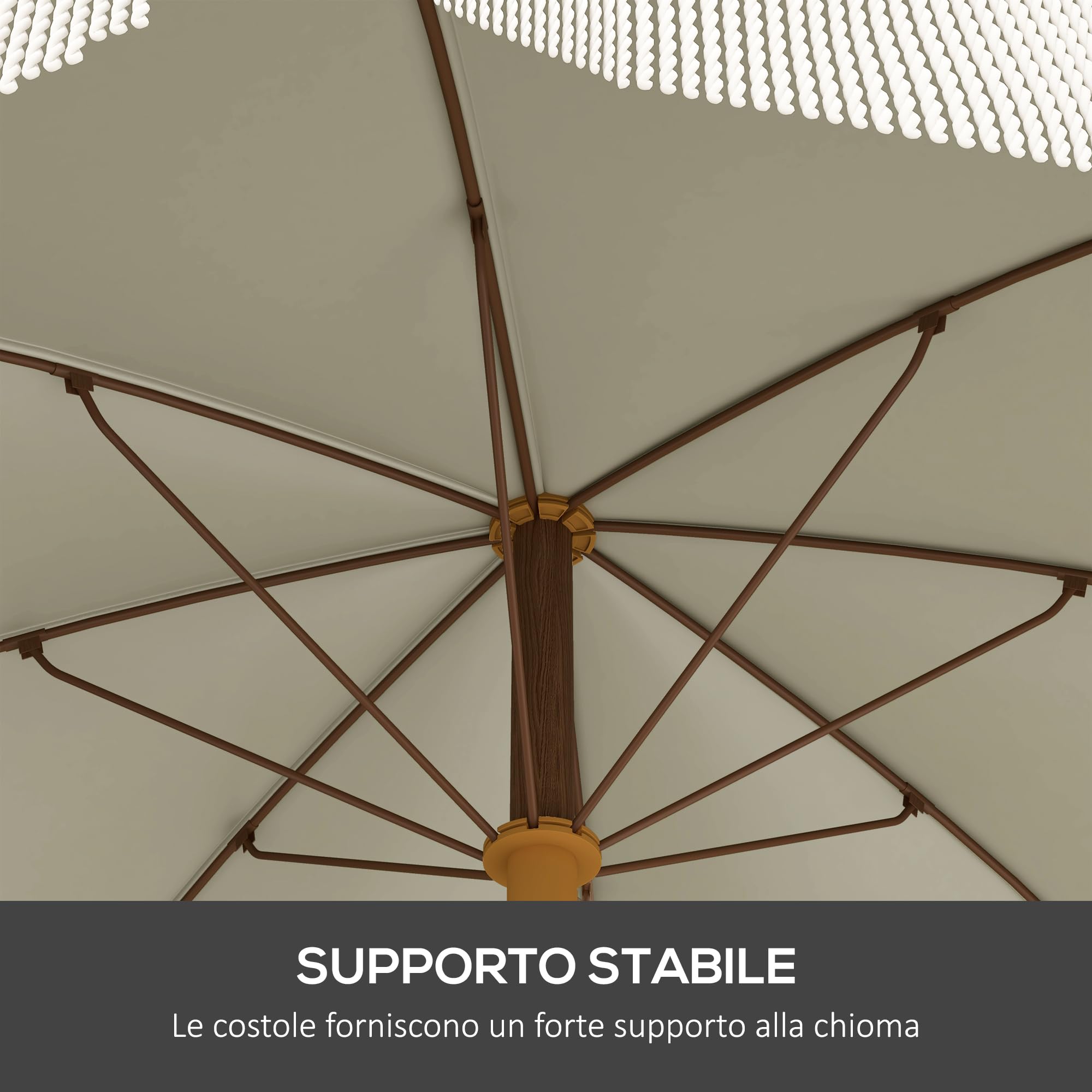 Outsunny Ombrellone da Spiaggia Ø1.9x2.1 m con Borsa di Trasporto, Ombrellone da Mare con 8 Stecche in Metallo e Poliestere 120g/㎡, Protezione UV40+