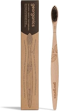 georganics - Sustainable and 100% Natural, Organic Beechwood Toothbrush - Recyclable, Compostable Handle and Soft BPA-Free Nylon Bristles Toothbrush for Adults - Vegan, SLS and Cruelty Free - Medium