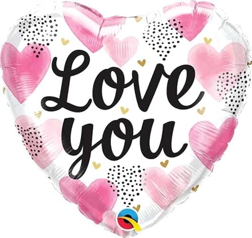 18 Inch Foil Love You Pink Watercolor Hearts 1Ctp