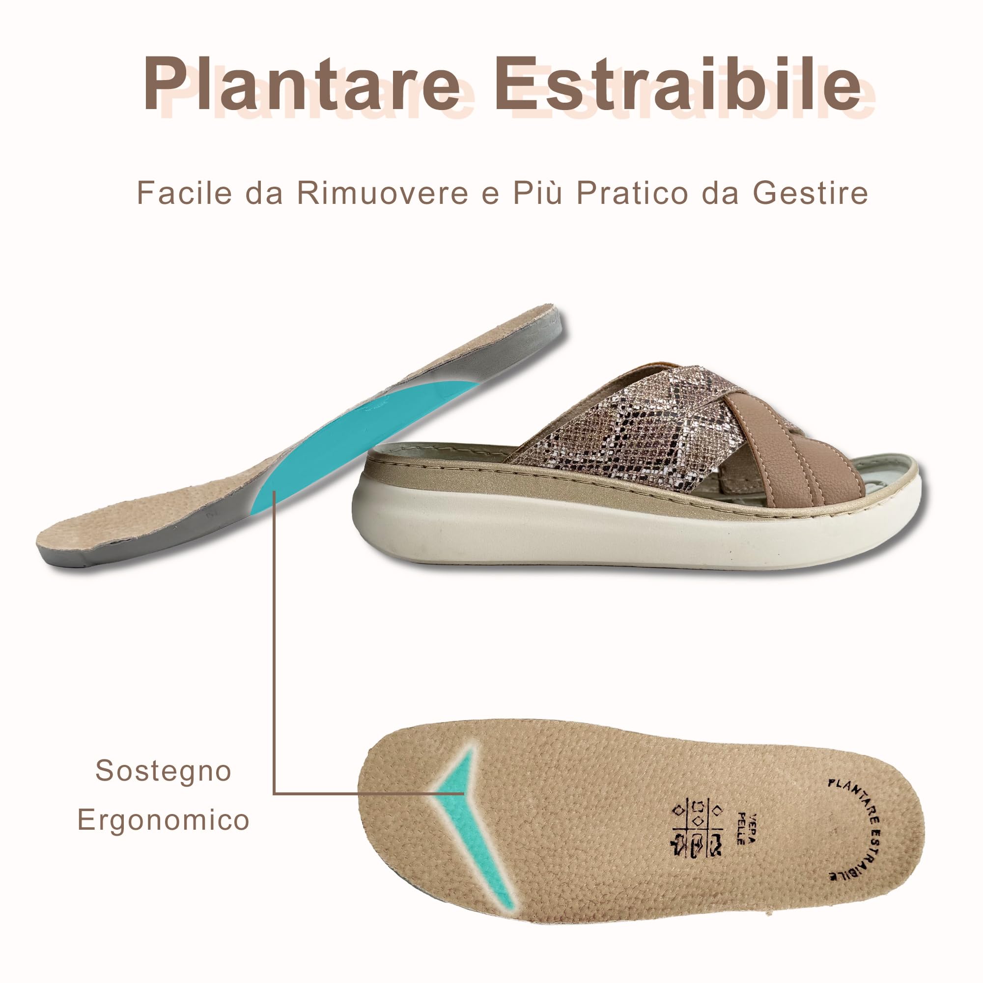 JOMIX Ciabatte Donna Estraibile Sottopiede in Pelle Comode Pantofole Estive Anatomiche Ergonomiche Scarpe Aperte Morbide da Casa e Tempo Libero