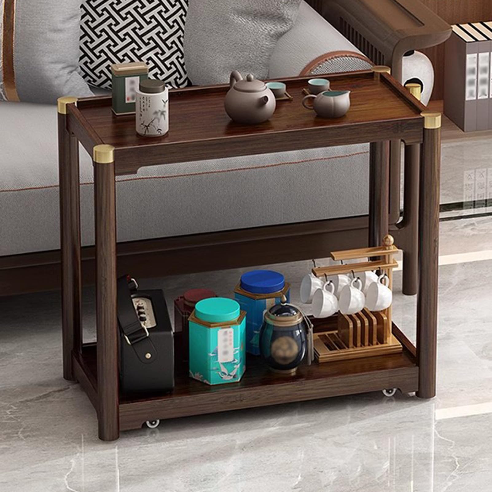 Tavolino Laterale Stretto Con Cestino - Comodino Salvaspazio 18x43x56.5 Cm, Per Soggiorno, Camera Da Letto, Balcone