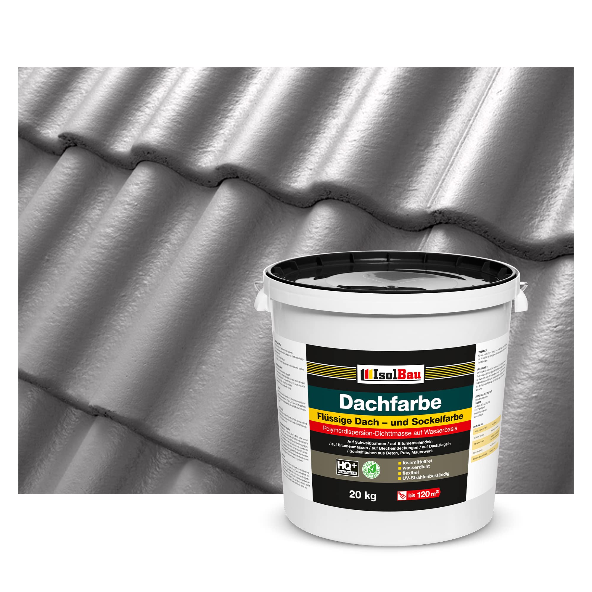 Isolbau Dachfarbe - 20 kg RAL Farbe Fassadenfarbe Nano Dachlack Sockelfarbe Wetterfest - Lösemittelfrei, Wasserdicht, UV-beständig - Betongrau