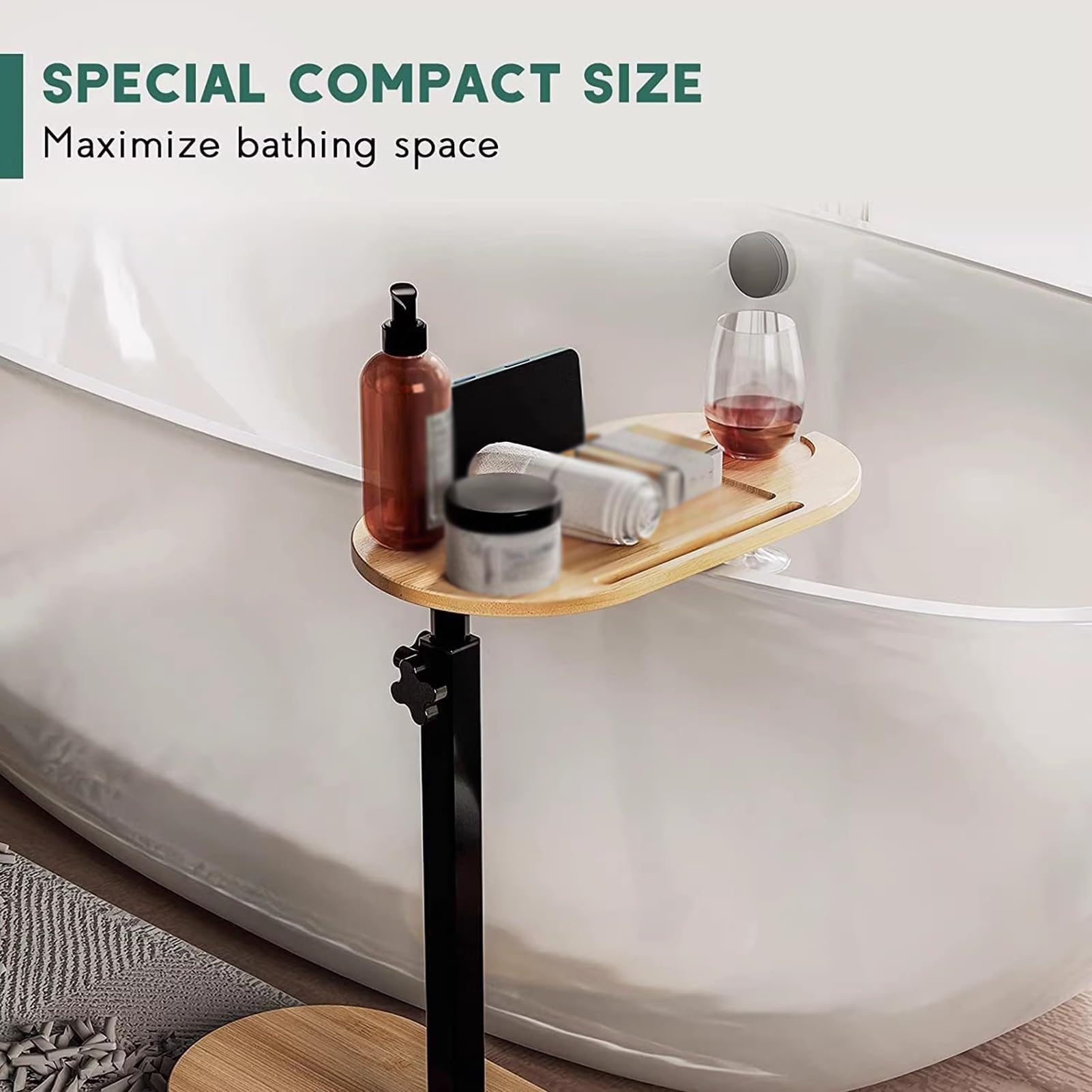 Bandeja de bambú ajustable para bañera con soporte para copas de vino y soporte para teléfono, diseño giratorio, perfecta para el hogar, sofá, cama y baño relajante.