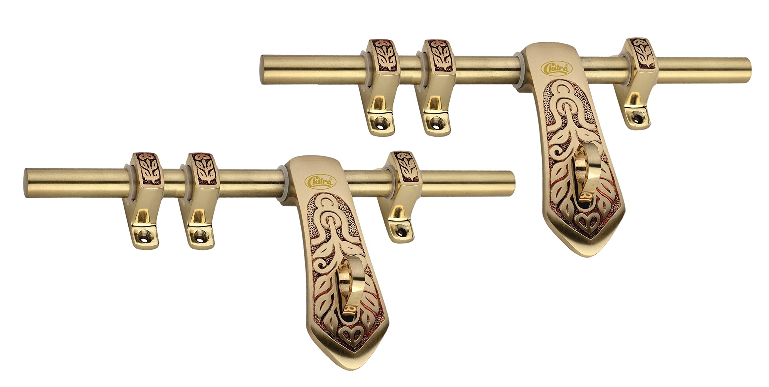Chitra Carving Series Brass Heavy Aldrop for Single and Double Door for Home/Office Door Pack of 2 (Matt Brush Golden Copper, 10 Inch)