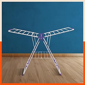 Bathla Foldable Clothes Drying Stand - Neo | 26 Drying Rails - 45 Feet Drying Length | Lightweight, Alloy Steel | Purple | 2 Year Warranty