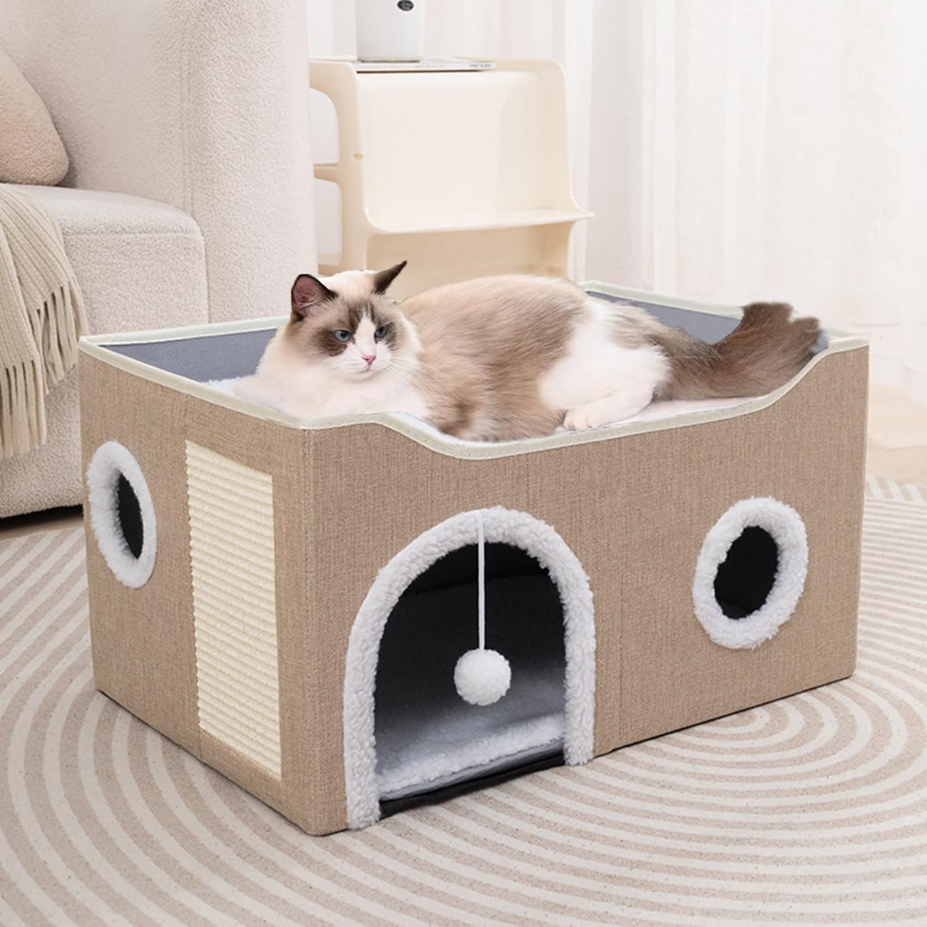 ERNAN Lit Niche Chat d’intérieur.Maison pour Chat. Niche Interieur avec Coussin Amovible Lavable rembourré,pour Que Les Chats puissent Dormir, se Cacher, s'ébattre et se gratter (Kaki)