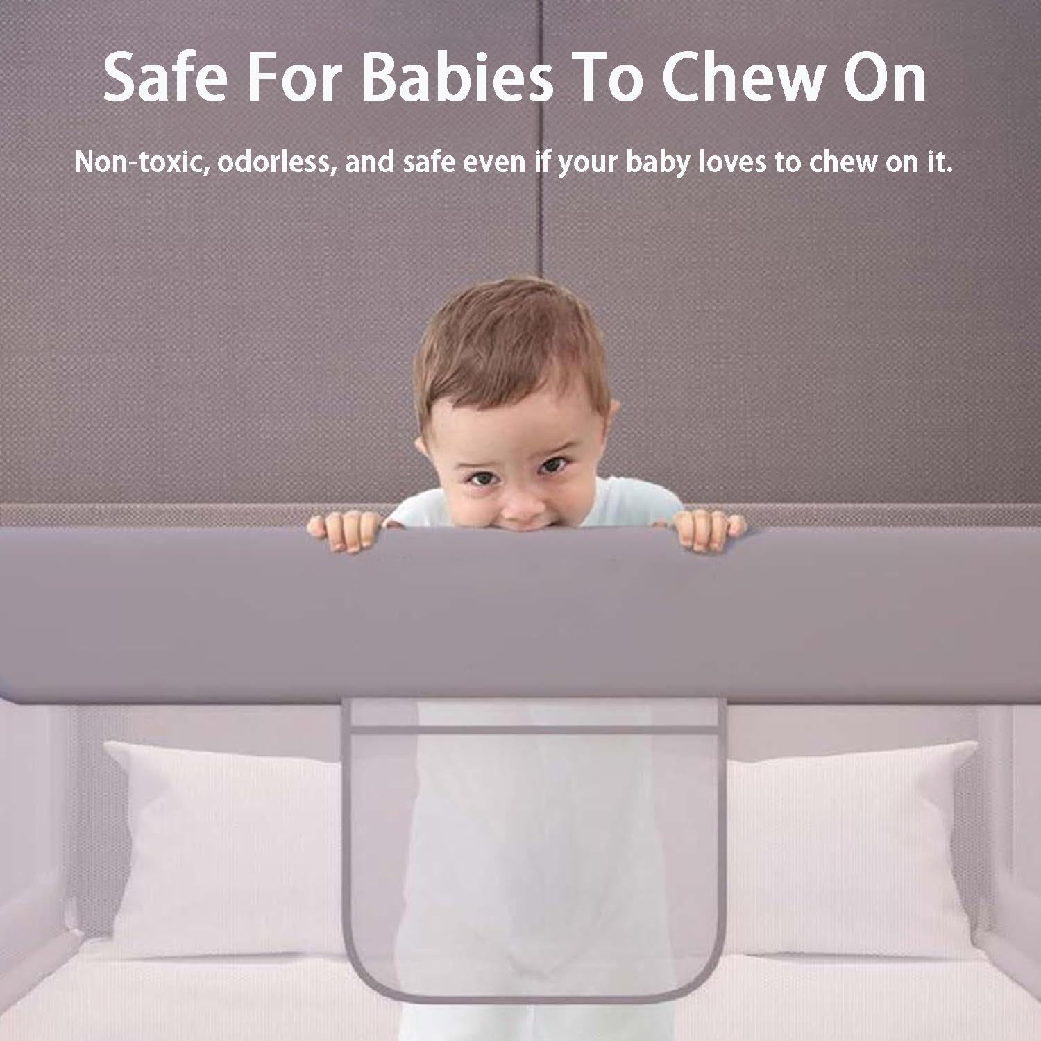 Barandilla de seguridad abatible para cama infantil con construcción reforzada para protección contra caídas en cunas