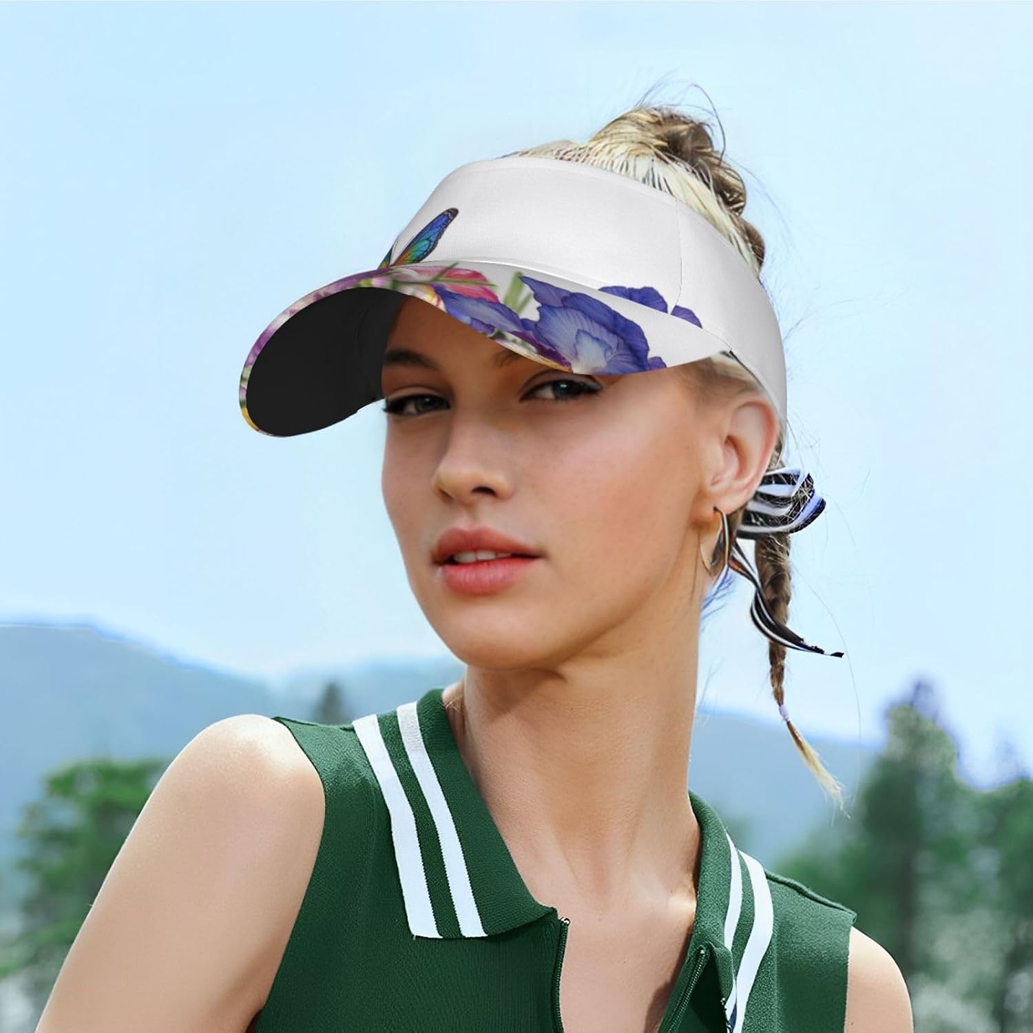 Sport Sun Visor Hats Iris Flower Butterfly Adjustable Empty Top Baseball Cap for Women Men Sun Protection Cap Hats
