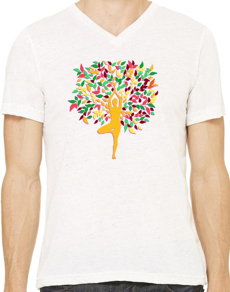 Yoga Clothing For You Mens Foliage Tree Pose V-Neck Tee Shirt