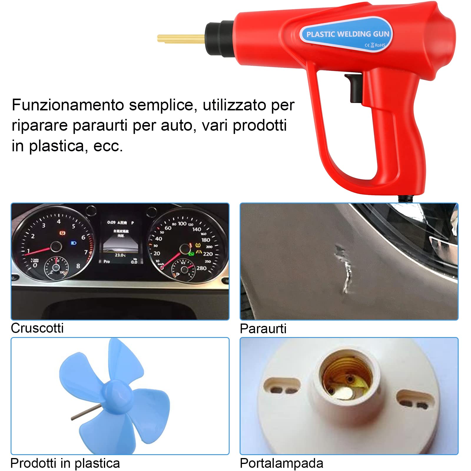 Saldatrice per Plastica Da 70W 220V,Pistola per Saldatura,Kit Di Riparazione Paraurti Per Auto,Saldatrice A Caldo Con Graffette Da 200 Pezzi,Adatta per Quadri Strumenti E Plastica per Uso Domestico