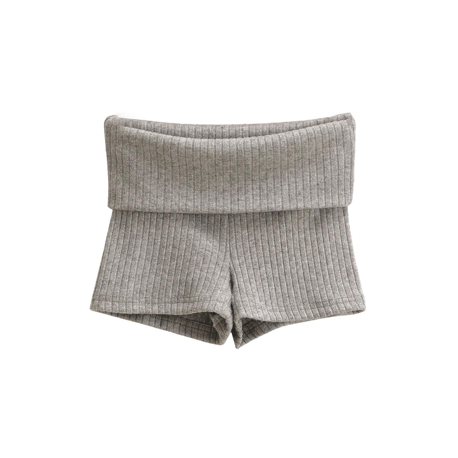Short décontracté en tricot pour femme - Taille haute - Coupe ajustée - Extensible - Short de jogging actif - Noir