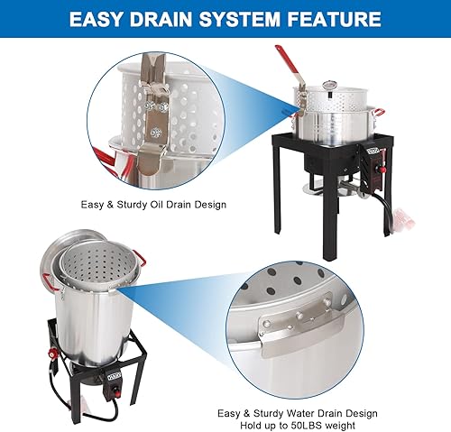 Miniatura 8 de NUUK Freidora de pavo de 30 cuartos de galón y freidora de pescado de 10 cuartos de galón con quemador aprobado por la CSA de 50,000 BTU con sistema