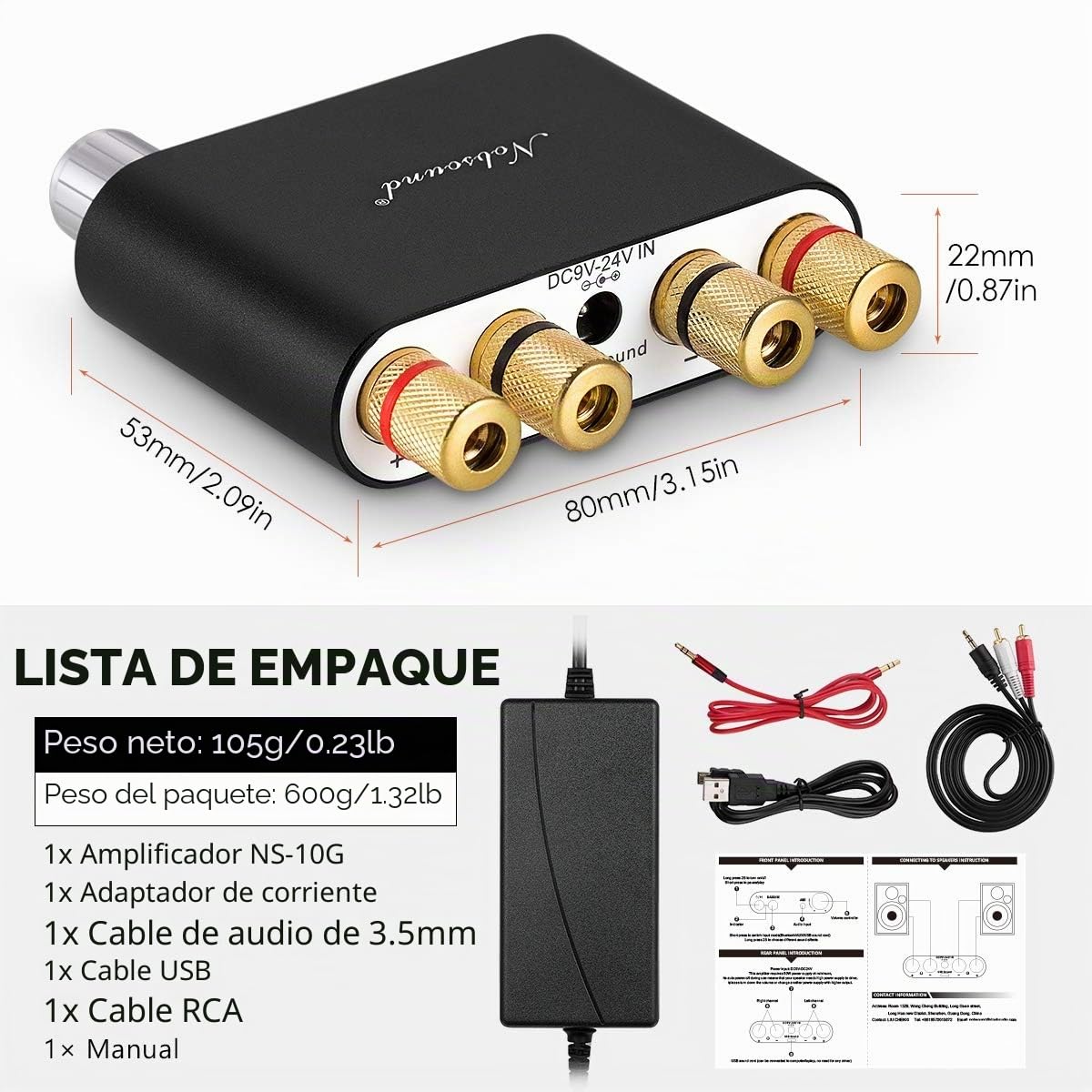 Nobsound NS-10G - Amplificador digital HiFi de 100 W con fuente de alimentación, Bluetooth, negro