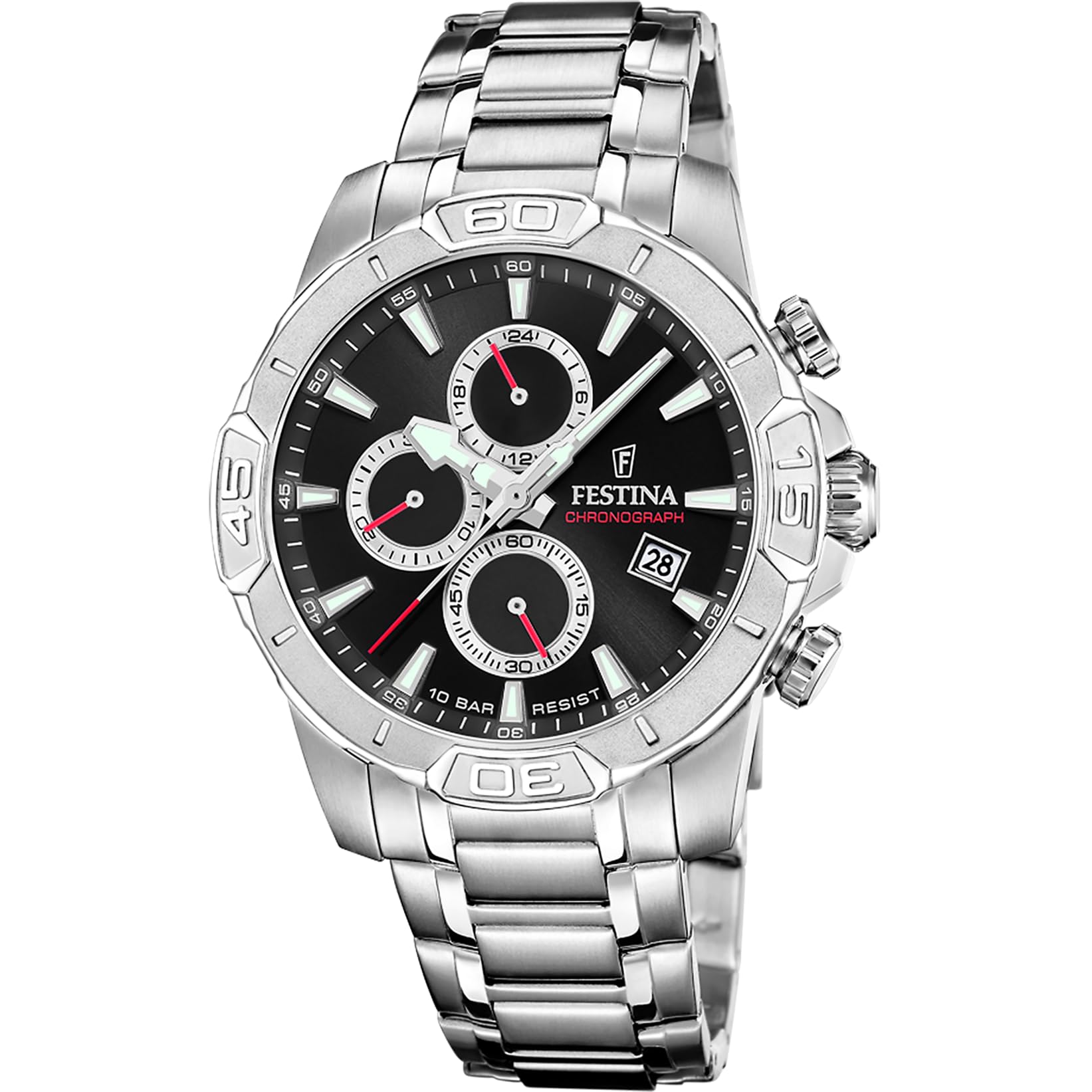 Festina Orologio Uomo in Acciaio Inossidabile 316l Argentato F20704/6 | Movimento al Quarzo, Cronografo, Calendario, Vetro Minerale Resistente