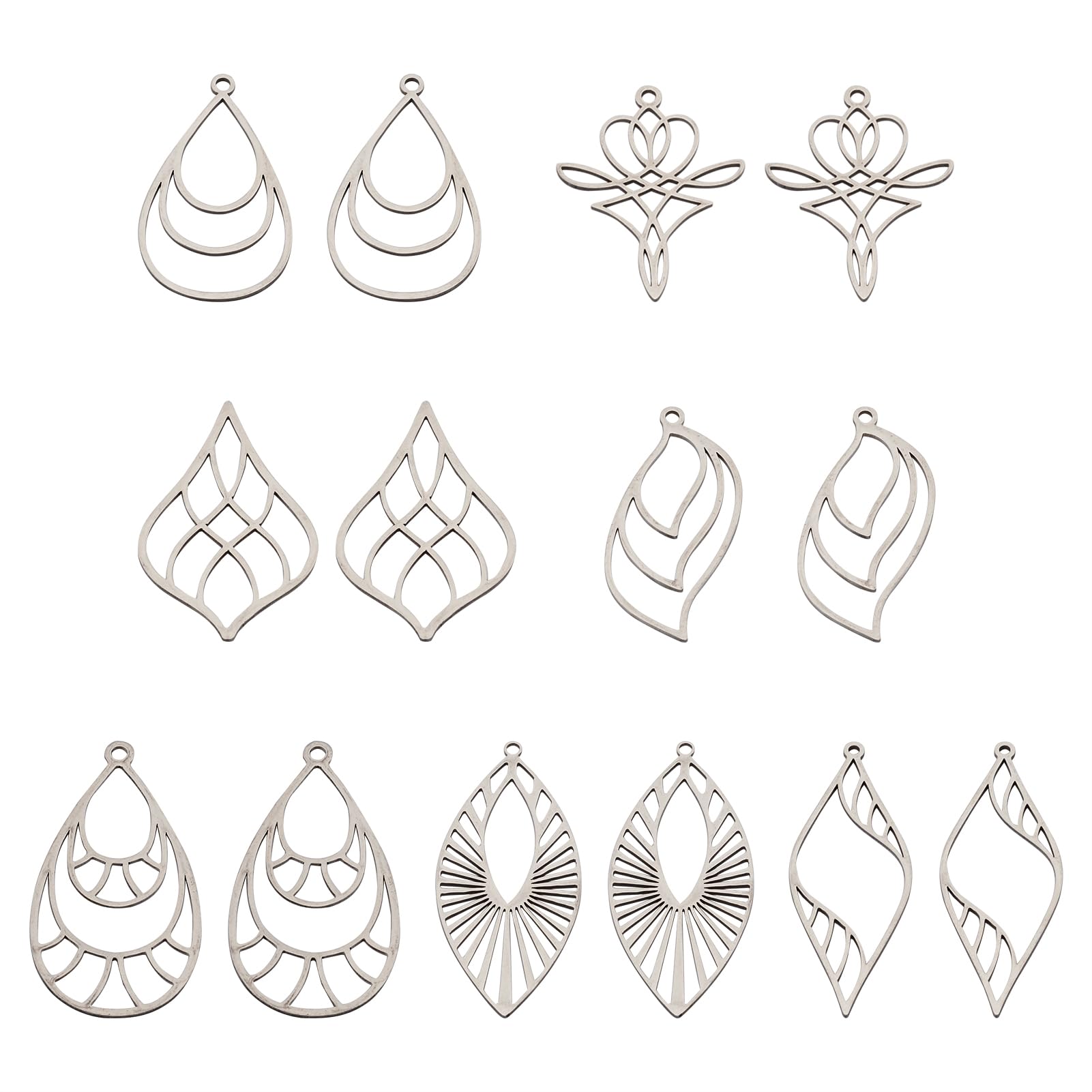 Spritewelry Stainless Steel Open Back Bezel Pendants Teardrop Heart Leaf Hollow Frame Pendants Silver Earring Hoop Jewelry Making for DIY Crafts Making