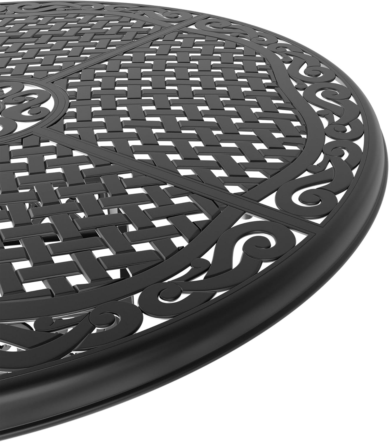 48 Inches Cast Aluminum Patio Dining Table with Black Frame Umbrella Hole – Durable Outdoor Indoor Table for, Deck, Living Room