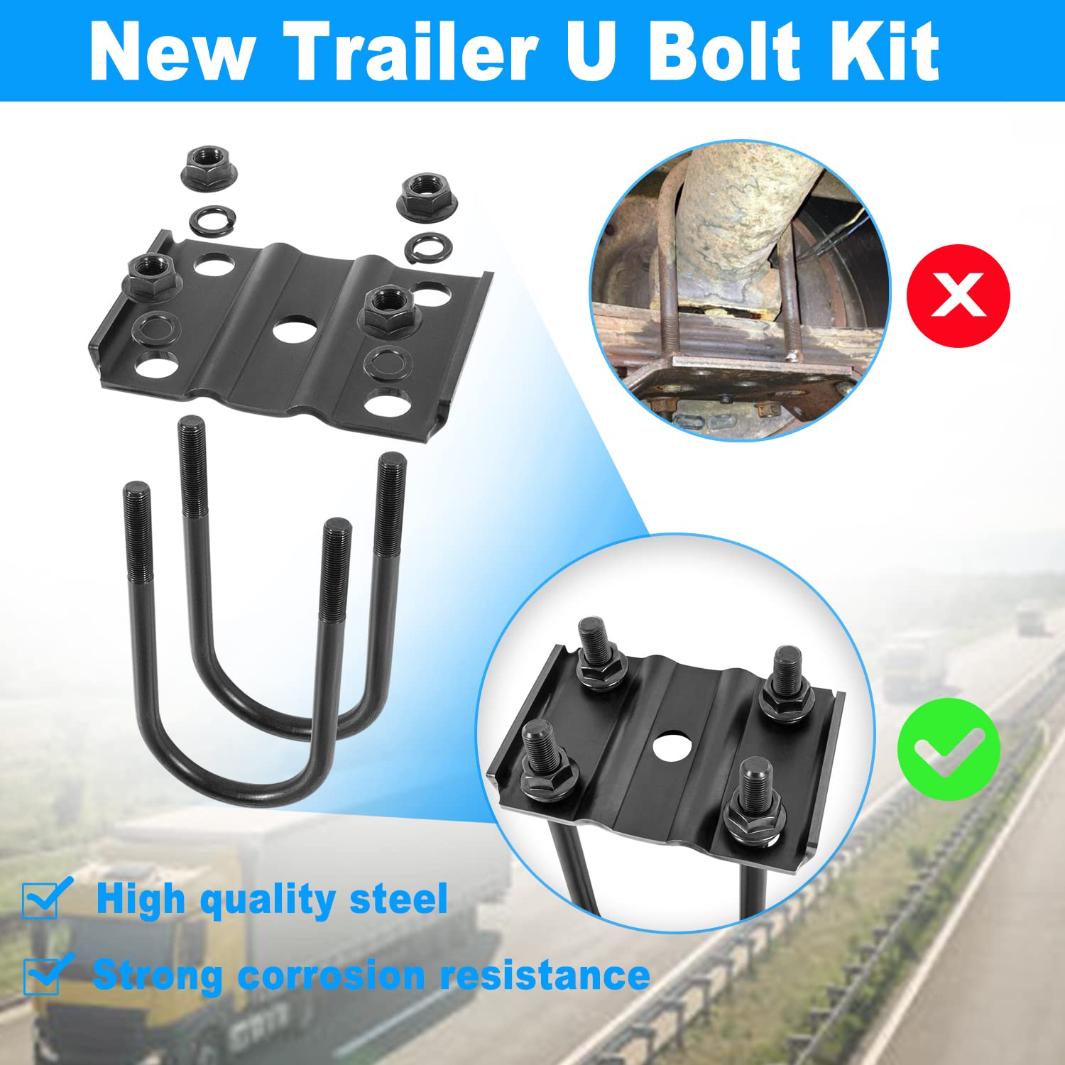 New Trailer U Bolt Kit, Trailer Leaf Spring U Bolts, for 52007000lbs 3