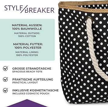Tas Shopper Strandtas zwart met beige - Ibiza & More