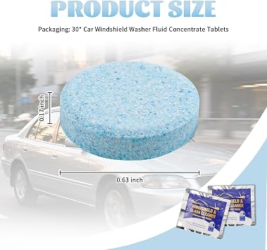30PCS Car Windshield Washer Tablets,Windshield Washer Fluid Tablets Provide Clear Visibility,Universal Washers Fluid Concentrated Solid Effervescent for Automotive Glass,Window (30pcs)