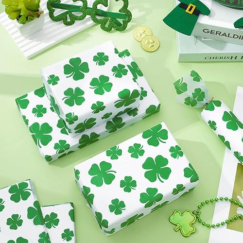 Miniatura 5 de Whaline Papel de seda para el día de San Patricio papel de regalo de trébol verde papel de seda para el hogar bolsas de regalo decoración de fiesta