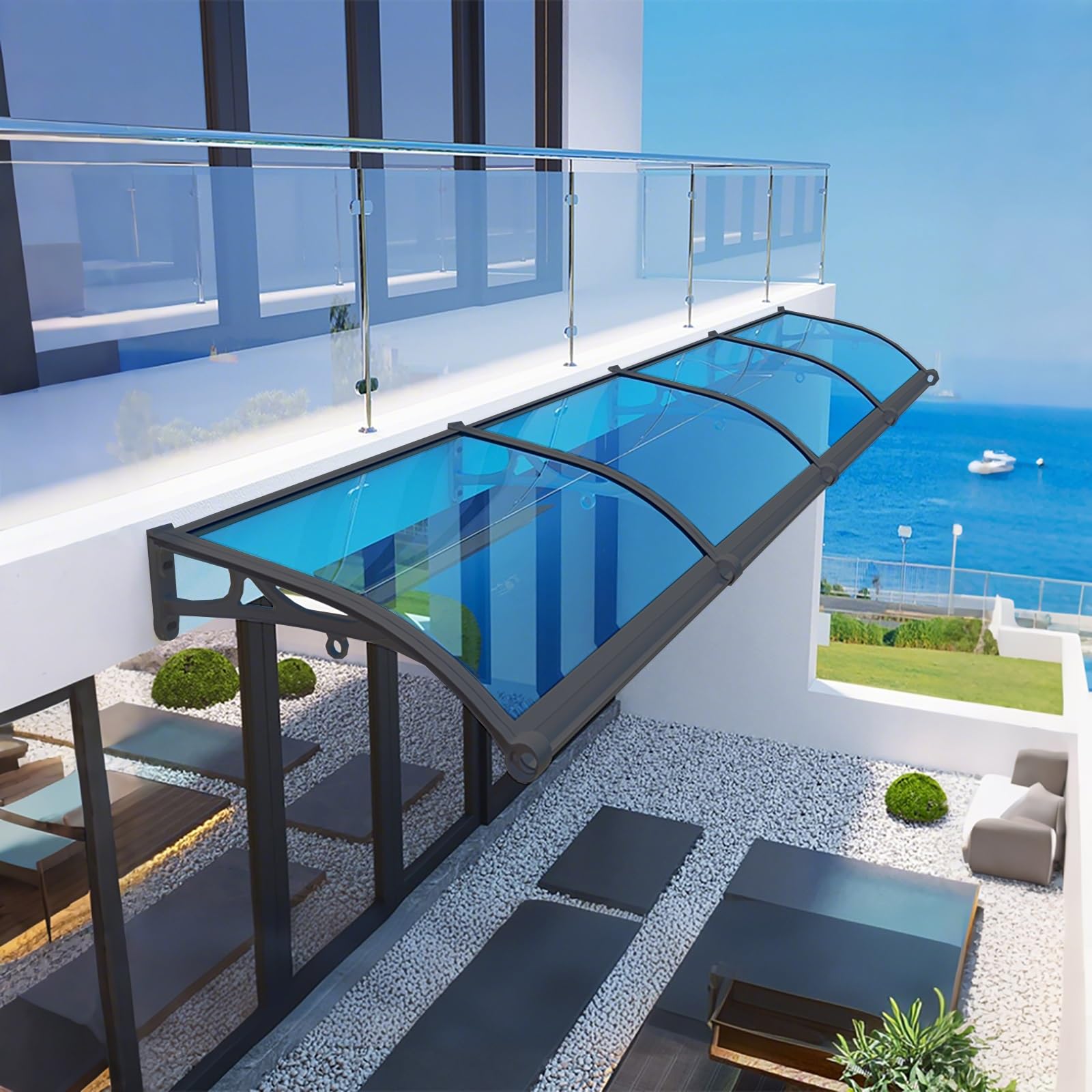 Auvent De Porte Aluminium,Toit Marquise en Polycarbonate,Marquise De Porte D'Entrée,Terrasse Toit Abri Protection Contre La Pluie,Auvent De Patio(W120*100cm/47.2 * 39.4in)