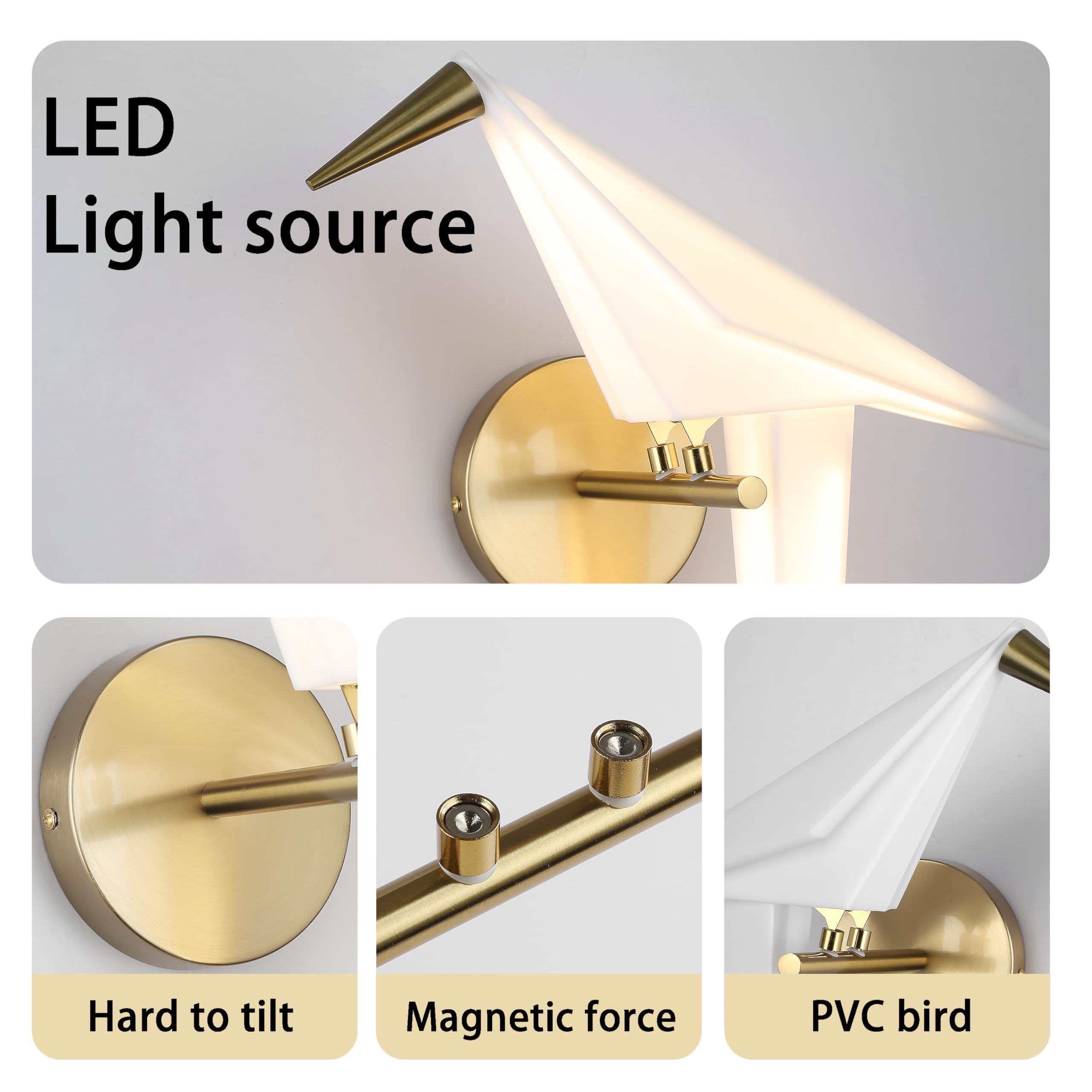 Wandleuchte Moderne Gold Papier Kran Swing Vogel LED Wandleuchte,3000K Warme Acryl Lampenschirm Metall Basis Wand leuchte für Wohnzimmer Schlafzimmer Büro Studie Lesen, 50cm*20cm
