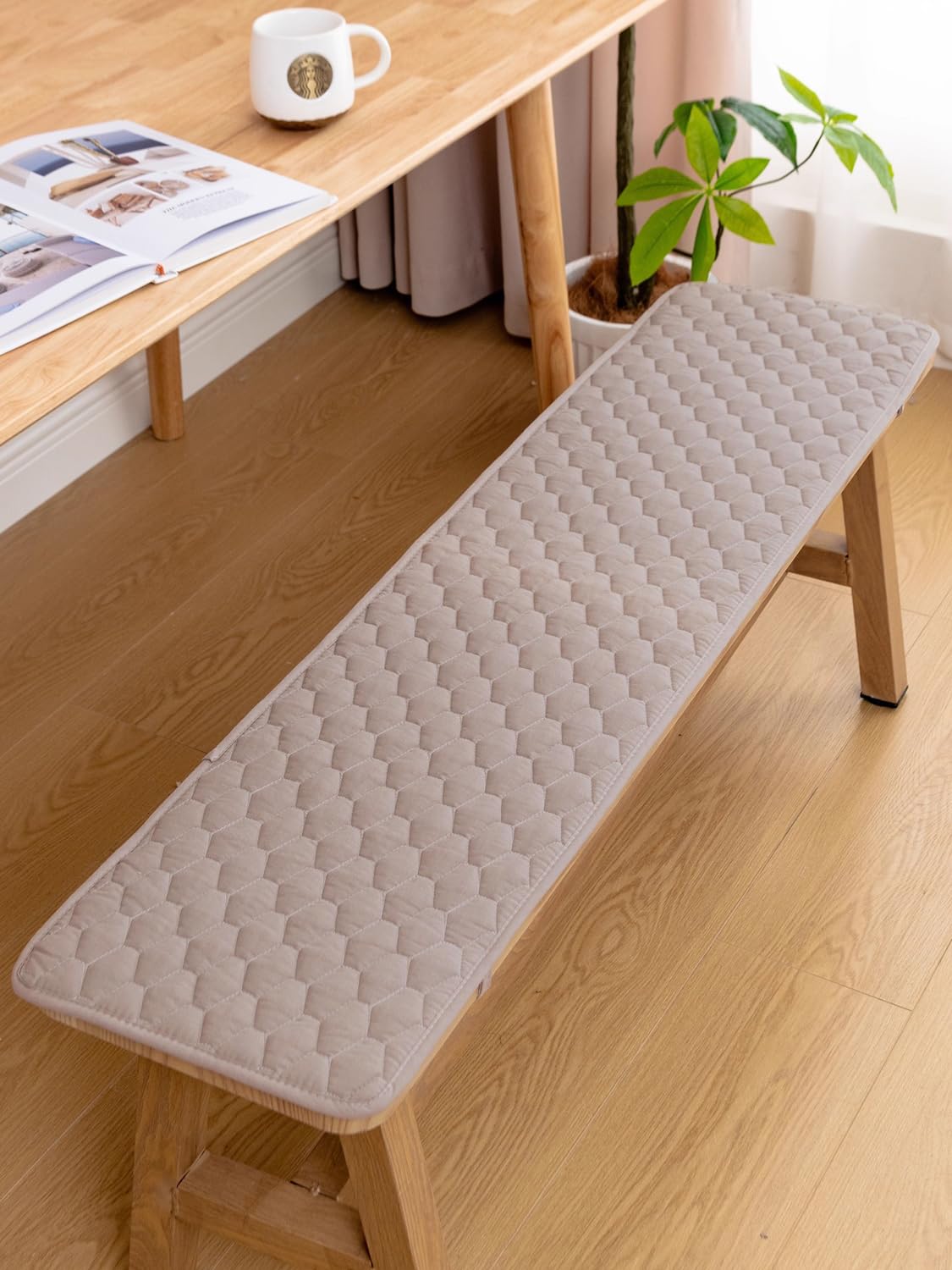 Mozzeilee Soft Bench Cushion Seat Cover, Washable 2/3 Seater Decorative Chair Pad with Non-Slip Design, Home Long Sofa Footstool Protector Mat (40x150cm,Khaki) — image 1