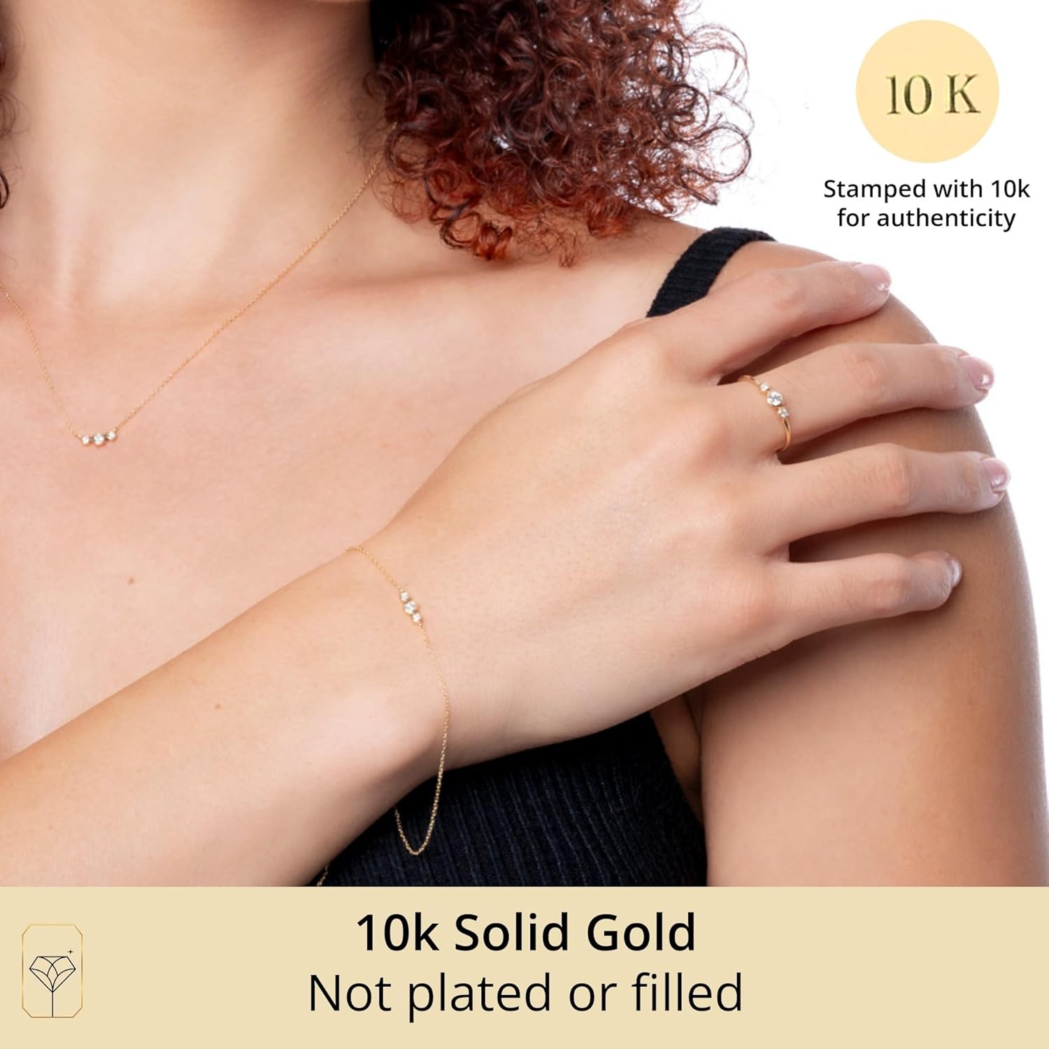 MAX + STONE Dainty Trio 10K Yellow Gold Diamond Bezel Ring | Hypoallergenic & Anti-Tarnishing Solid Gold Lab Grown Diamond Ring for Women in Size 6-8